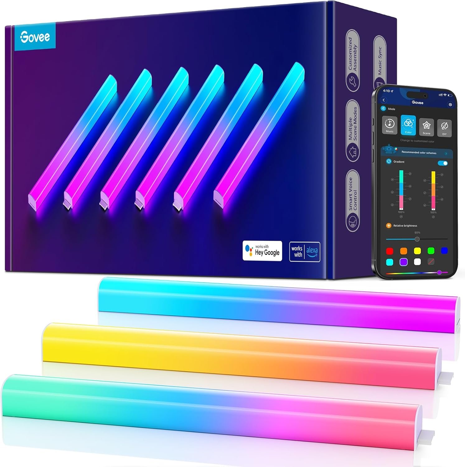 Govee Glide Wall Lights, RGBIC LED Light, Smart Gaming Light Works with Alexa and Google Assistant, RGB Lights Bar, LED Wall Lights for Bedroom, 2 Panels Set (3 Sections/Panel)