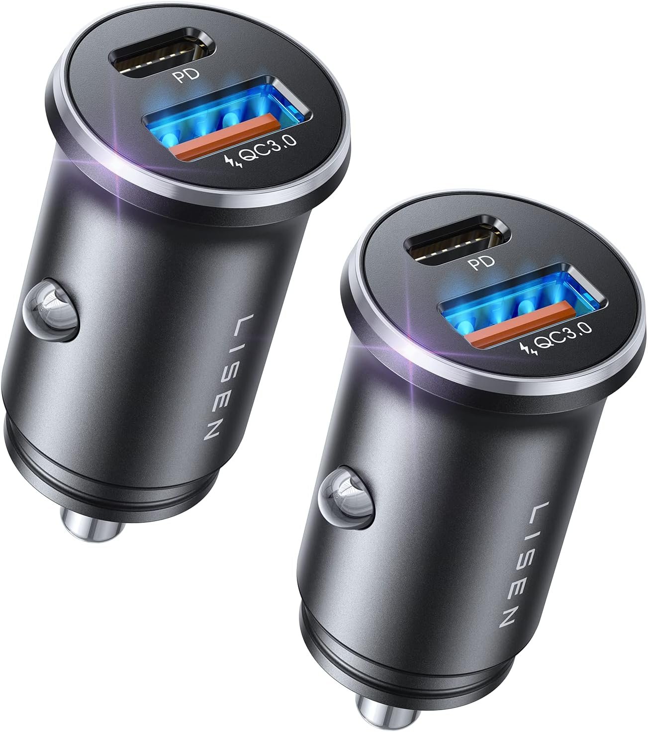 LISEN Car Phone Charger USB C, 54W Cigarette Lighter USB Charger Adapter, Car Accessories for Men, Mini USBC Cars Fast Charging Adapter USBC Type C 12V, for iPhone 17 Pro Max 16 15 14 13 12 Plus Mini