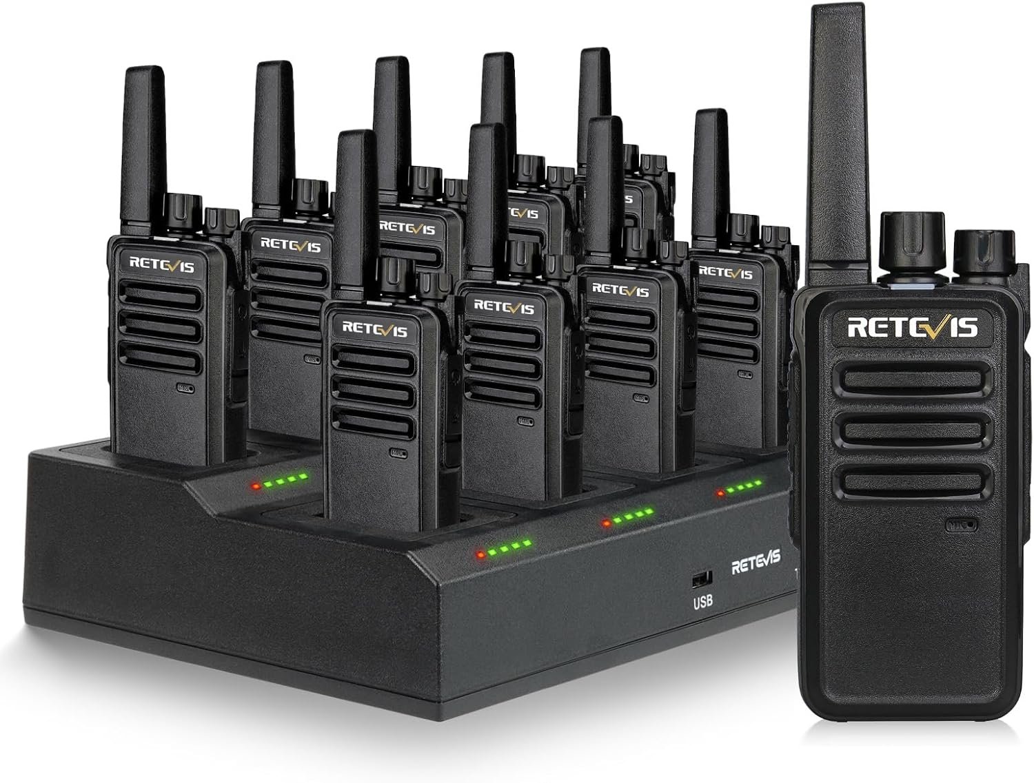 Retevis RT68 2 Way Radio, Long Range Walkie Talkies for Adults (10 Pack) with 10 Multi Way Charger, Easier Securer Charging, 1200mAh, Compact Handheld Two Way Radios Rechargeable for Industry