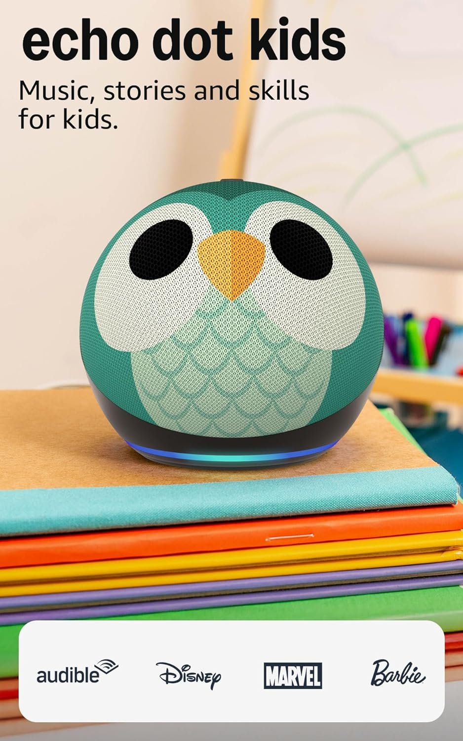 Amazon Echo Dot Kids (newest model) – Designed for kids, with Alexa+ Early Access, parental controls, Includes 1 Year of Amazon Kids+, Owl