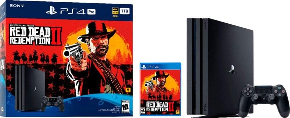 New Sony PlayStation 4 Pro 1TB Red Dead Redemption 2 Console Bundle with HDR Technology for 4K TV Gaming – Jet Black