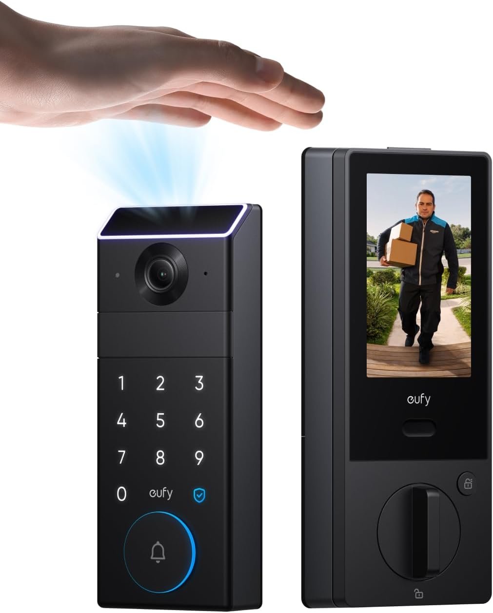 eufy FamiLock S3 Max Smart Lock with Palm Vein Recognition – Keyless Entry Door Lock for Front Door, 3-in-1 Wi-Fi Keypad Deadbolt+ 2K HDR Camera+ Doorbell, ANSI/BHMA Grade 1, Rear Lock Video Screen