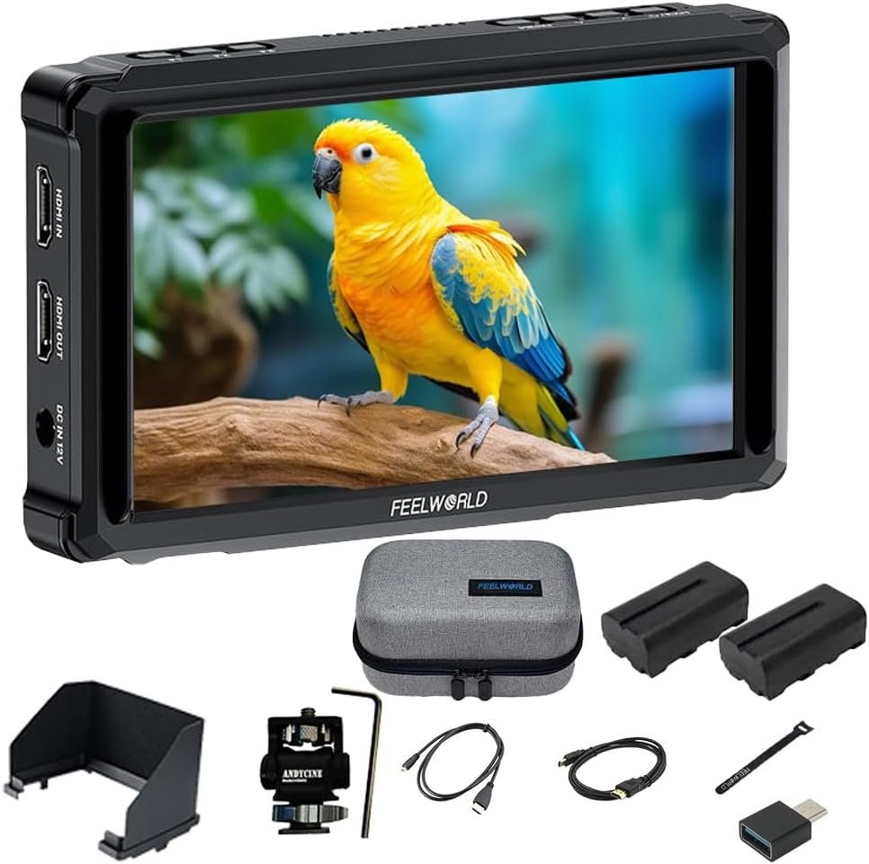 FEELWORLD FW568 Pro 6 Inch DSLR Mirrorless Camera Field Monitor with 4K@60Hz HDMI Input and Output, 1200 Nits,Waveform 3D LUT 1920×1080 for DSLR Cameras Include Sunshade