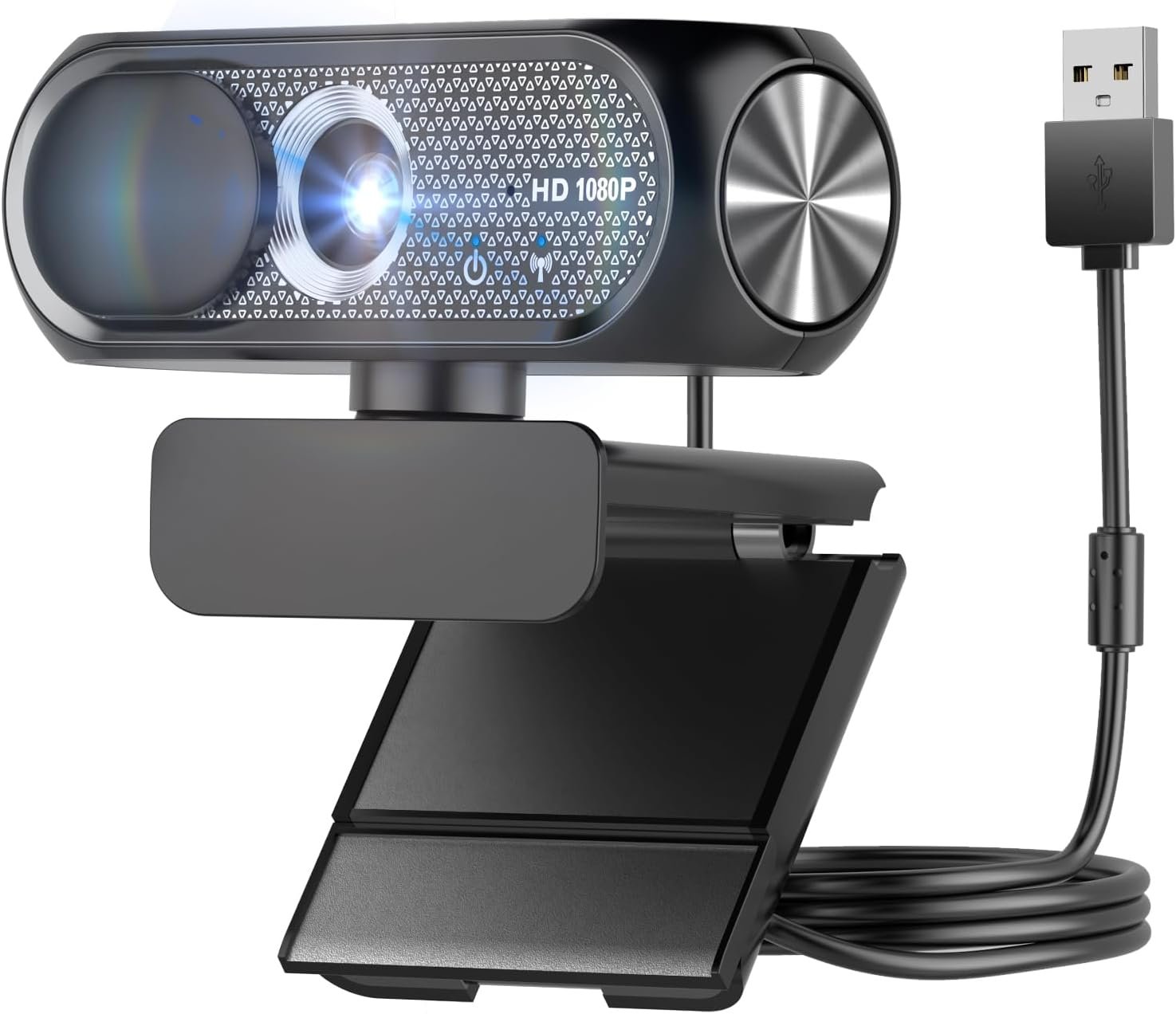 Shcngqio 1080P HD Webcam with Privacy Cover, Wide-Angle Lens, Auto Light Correction, Plug & Play USB Webcam for Laptop, Desktop (Black)