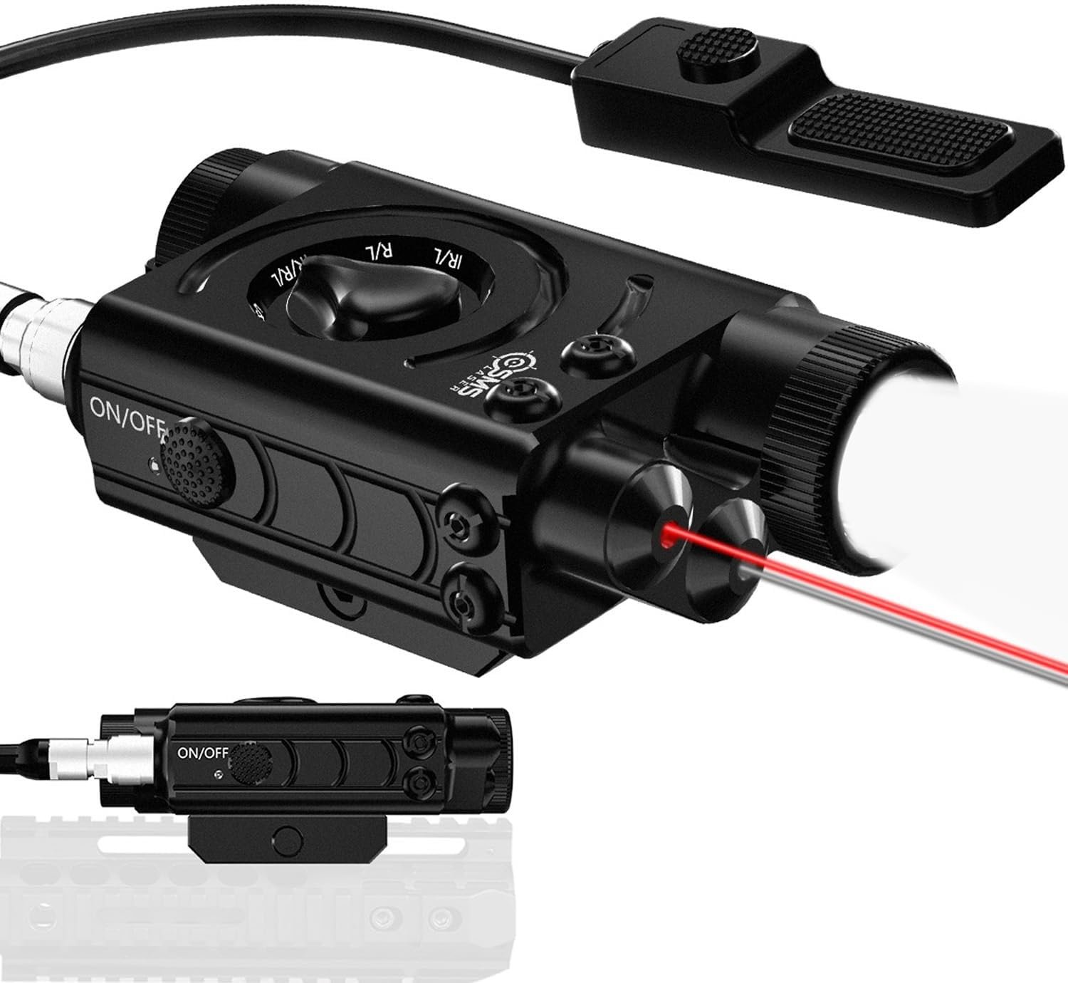 SMSlaser Compact Laser Sight + Infrared(IR) Laser Sight with 1200 Lumens Tactical Flashlight, 4-Level Brightness, Strobe Function for Laser and Flashlight, Housed in Hard-Anodized Aluminum Alloy