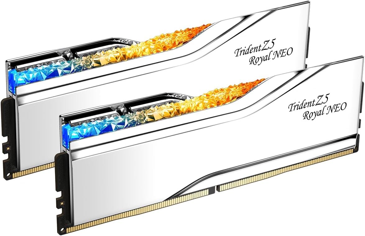 G.SKILL Trident Z5 Royal Neo Series DDR5 RAM (AMD Expo) 32GB (2x16GB) 8000MT/s CL38-48-48-128 1.45V Desktop Computer Memory U-DIMM – Silver (F5-8000J3848H16GX2-TR5NS)