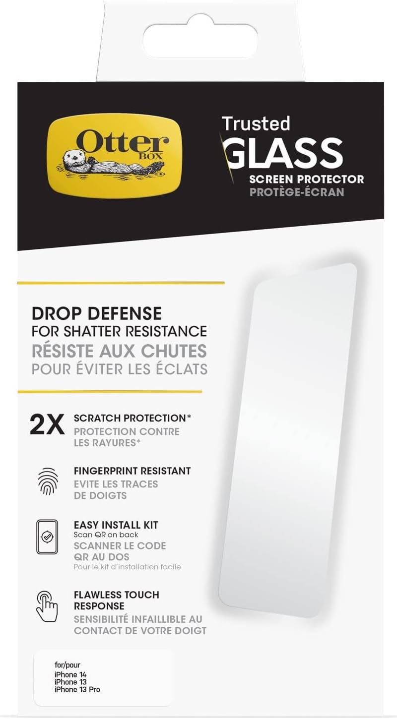 OtterBox TRUSTED GLASS Screen Protector for iPhone 14, iPhone 13 & iPhone 13 Pro, Flawless Touch Response, Fingerprint Resistant, Precision Fit, Vibrant Clarity