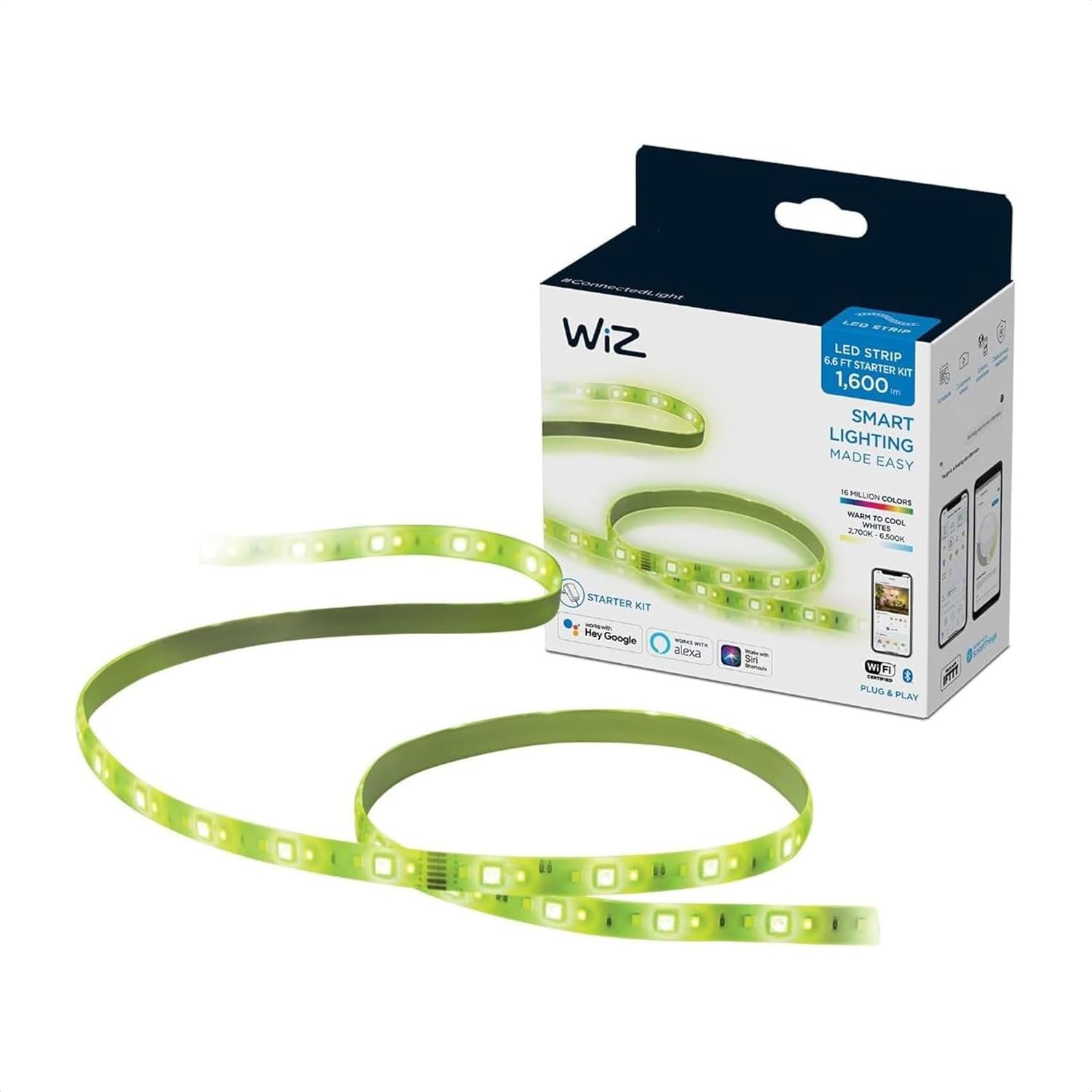 WiZ Connected 6FT RGB Wi-Fi LED Smart Color Changing Light Strip – Connects to Your Existing 2.4Ghz Wi-Fi – Control with Wiz Connected App – No Hub Required