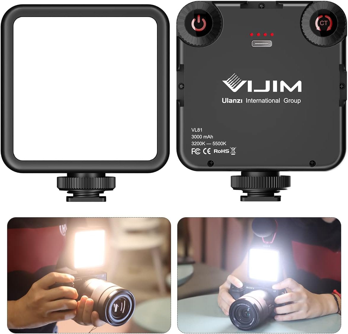 ULANZI VL-81 3000mAh Bi-Color LED Video Light w Softbox – 3200K-5600K+CRI95 Rechargeable Camera Light, 3 Cold Shoe Mount for DSLR/GoPro/Sony/Canon/iPhone, Vlog Filming TikTok Live & Photography