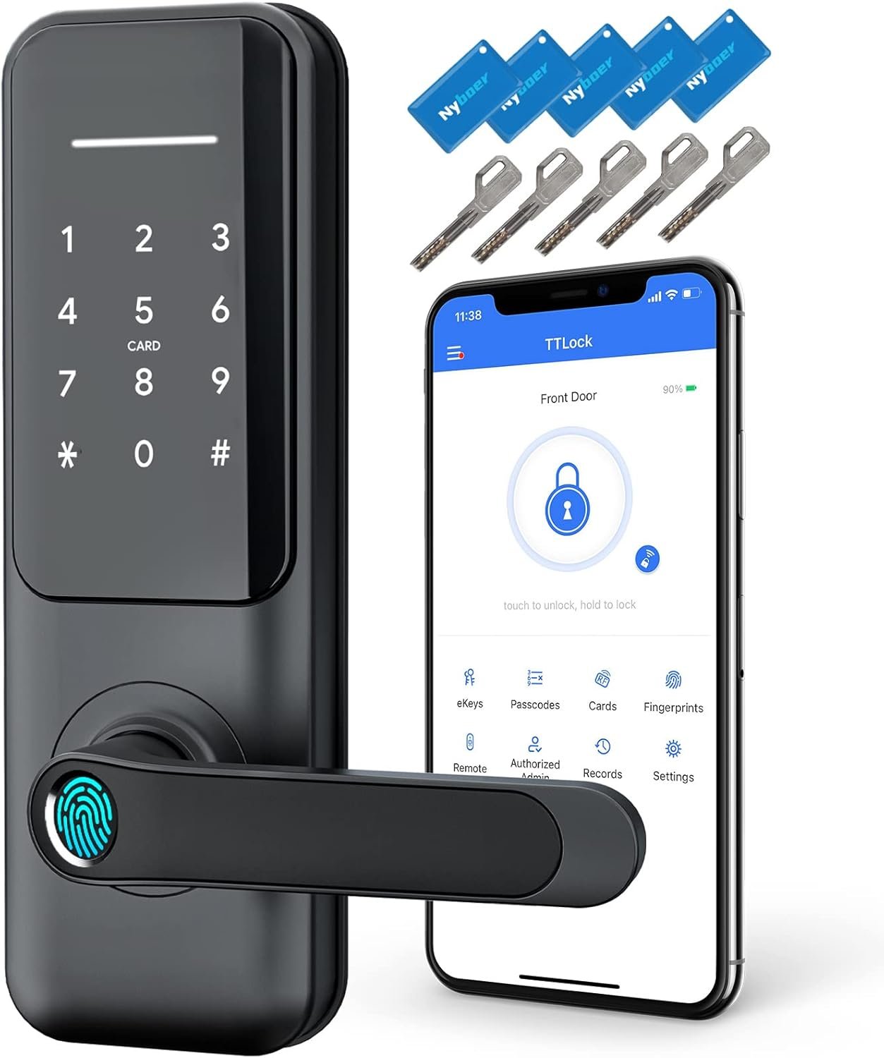 Fingerprint Smart Door Lock with Handle: Keyless Entry Keypad Lock for Front Door, Nyboer Electronic Digital Lock, Lockset Replacement for Exterior Doors