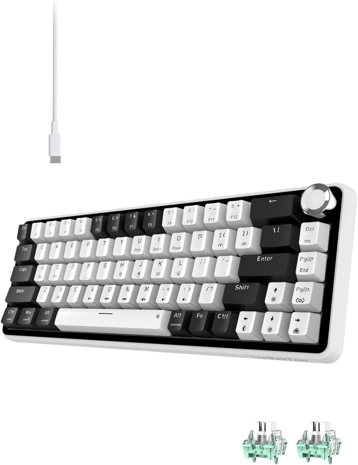 linkerfoo Lf67 Wired Gaming Keyboard, Hot Swappable Mechanical Keyboard RGB Backlit, 65% Layout with Volume Knob, Magnetic Switch, Gasket Mount with PBT Keycaps, USB C for Win/Mac, White