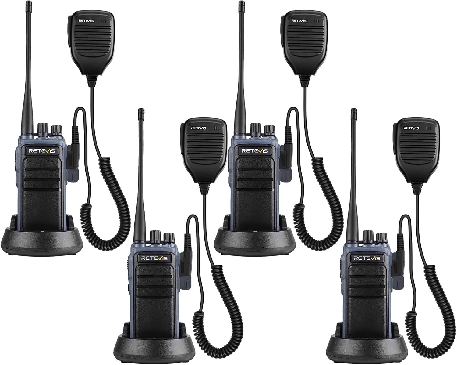 Retevis MateTalk C4 Handsfree Walkie Talkies with Mic,Smart Voice Control, Voice Activated, 2500mAh,USB-C,GMRS Repeater Capable,Professional Two Way Radio for Security Construciton Farm(4 Pack)