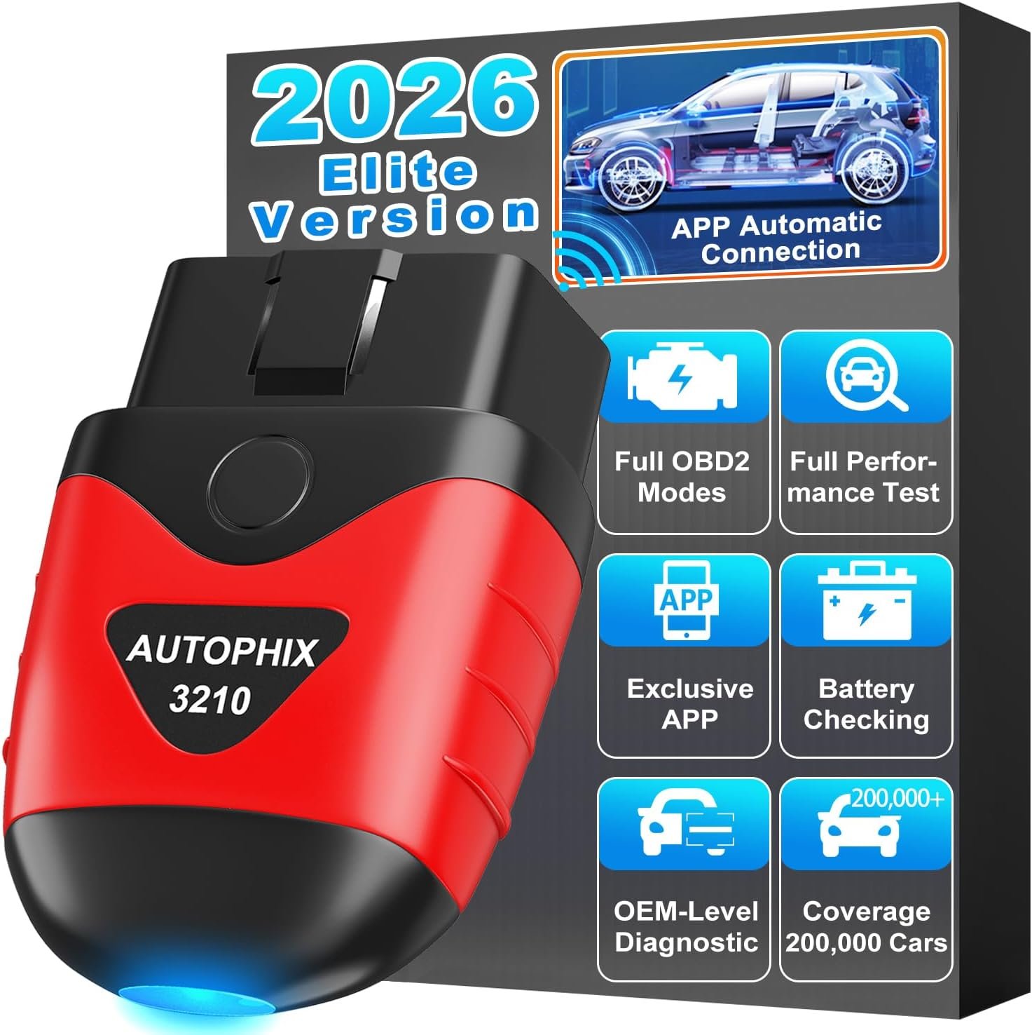 AUTOPHIX 3210 OBD2 Scanner Bluetooth, Wireless Code Reader for Car – Check Engine Light & Battery – Easy DIY Car Diagnostic Scanner Tool for 1996+ Vehicles, No Subscription Fee for iPhone & Android