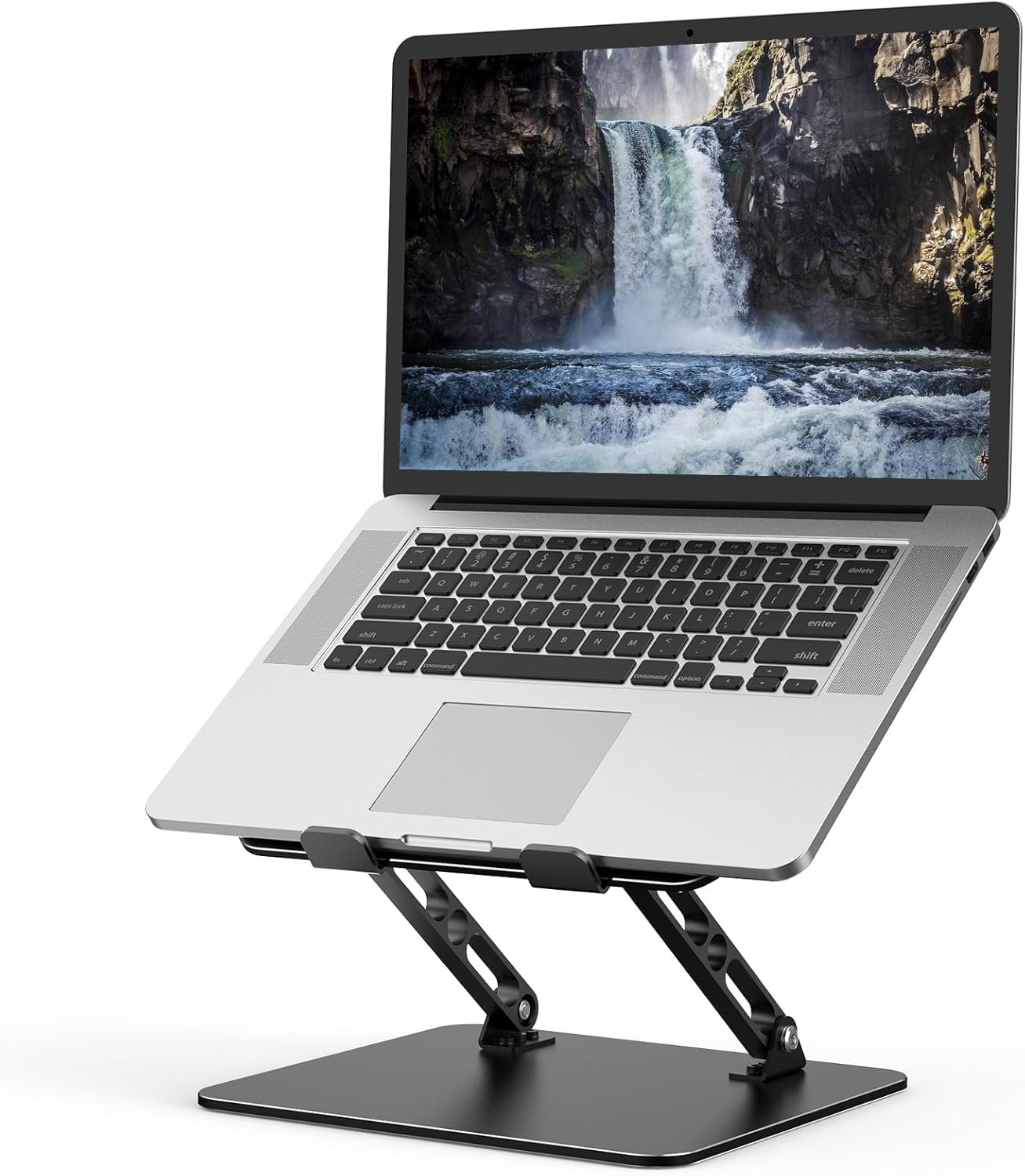 Gogoonike Adjustable Laptop Stand for Desk, Metal Foldable Laptop Riser Holder, Portable Desktop Book Stands, Ventilated Cooling Computer Notebook Stand Compatible with 10-15.6” Laptops