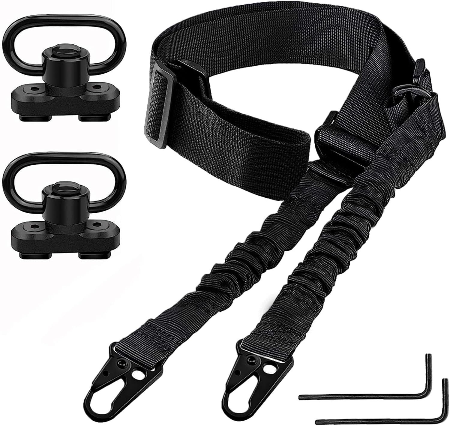 Bengor Two Point Traditional Sling with Attachments Mounts, Adjustable Extra Long Rifle Sling for Rifle with 2 Pack 1.25″ QD Swivel Mounts for M-Rail
