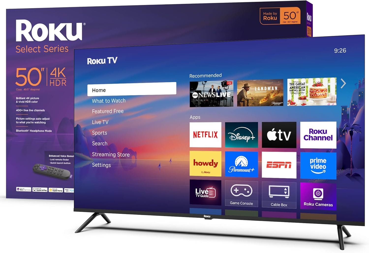 Roku Smart TV 2025 – 50-Inch Select Series, 4K HDR TV – RokuTV with Enhanced Voice Remote – Flat Screen LED Television with Wi-Fi for Streaming Live Local News, Sports, Family Entertainment