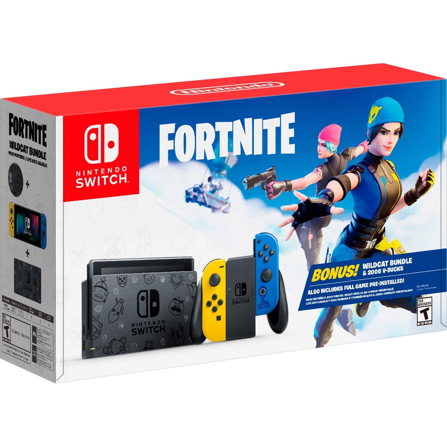 Newest Nintendo Switch Fortnite Wildcat Special Edition with Yellow and Blue Joy-Con, Fortnite Game Pre-Installed – 6.2″ Touchscreen LCD Display, 32GB Internal Storage, AC WiFi, w/CUE Accessories
