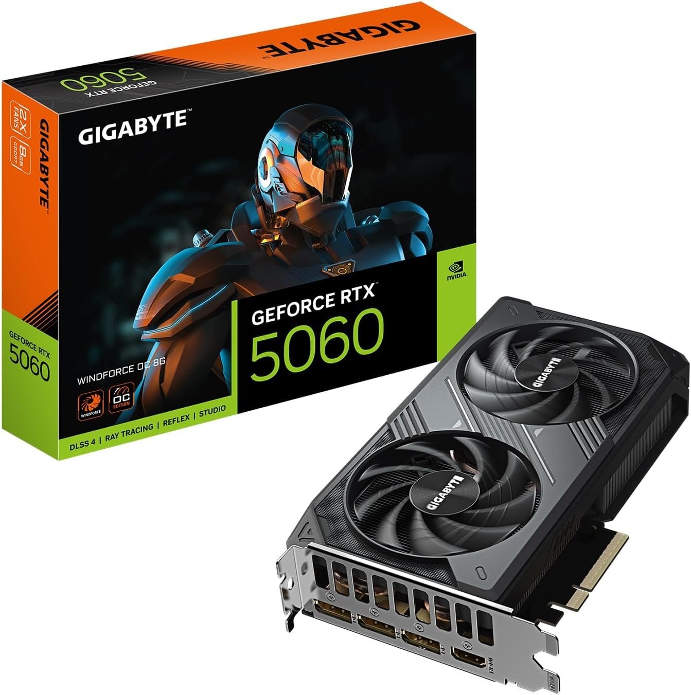 GIGABYTE GeForce RTX 5060 WINDFORCE OC 8G Graphics Card, Cooling System, 8GB 128-bit GDDR7, PCIe 5.0, Manufactured by NVIDIA, DisplayPort & HDMI – Video Output Interface, GV-N5060WF2OC-8GD Video Card
