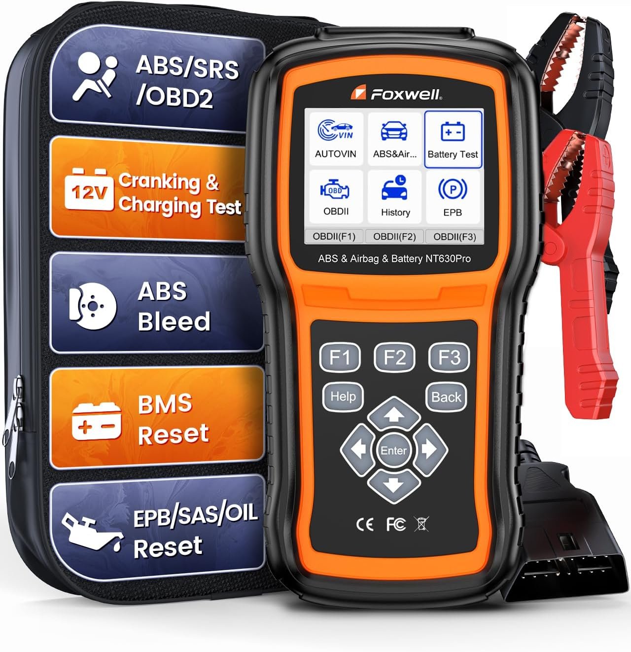 Upgraded from NT630 Plus, 2026 FOXWELL NT630 Pro 2-in-1 ABS SRS Scan Tool & Battery Tester, OBD2 Scanner with 12V Battery Load Analyzer(100-3000CCA), ABS Bleed, BMS/Oil/SAS/EPB Reset, Live Data
