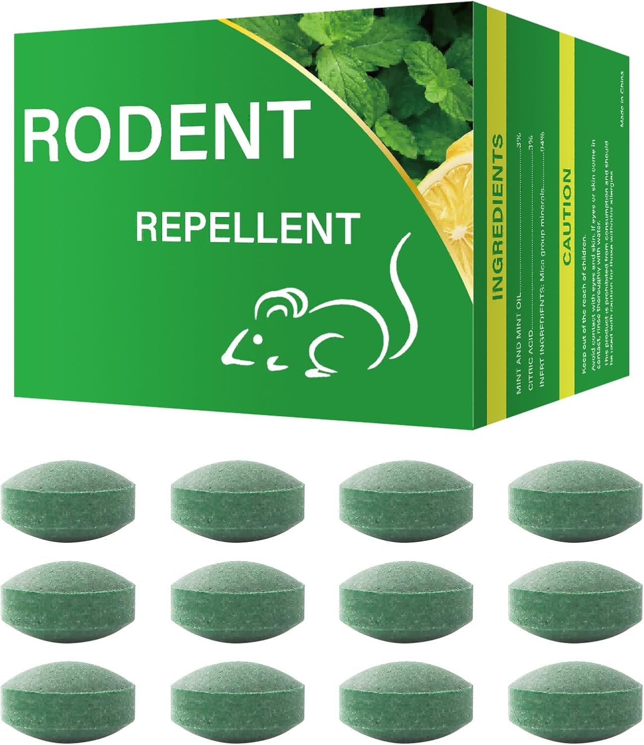 Mouse Rodent Repellent, 12 Pack Peppermint Oil for Mice, Mouse, Rats, Squirrel, Pest Control Indoor & Outdoor Use, Natural Deterrent Replace Trap Poisoning Family & Pet Safe Green