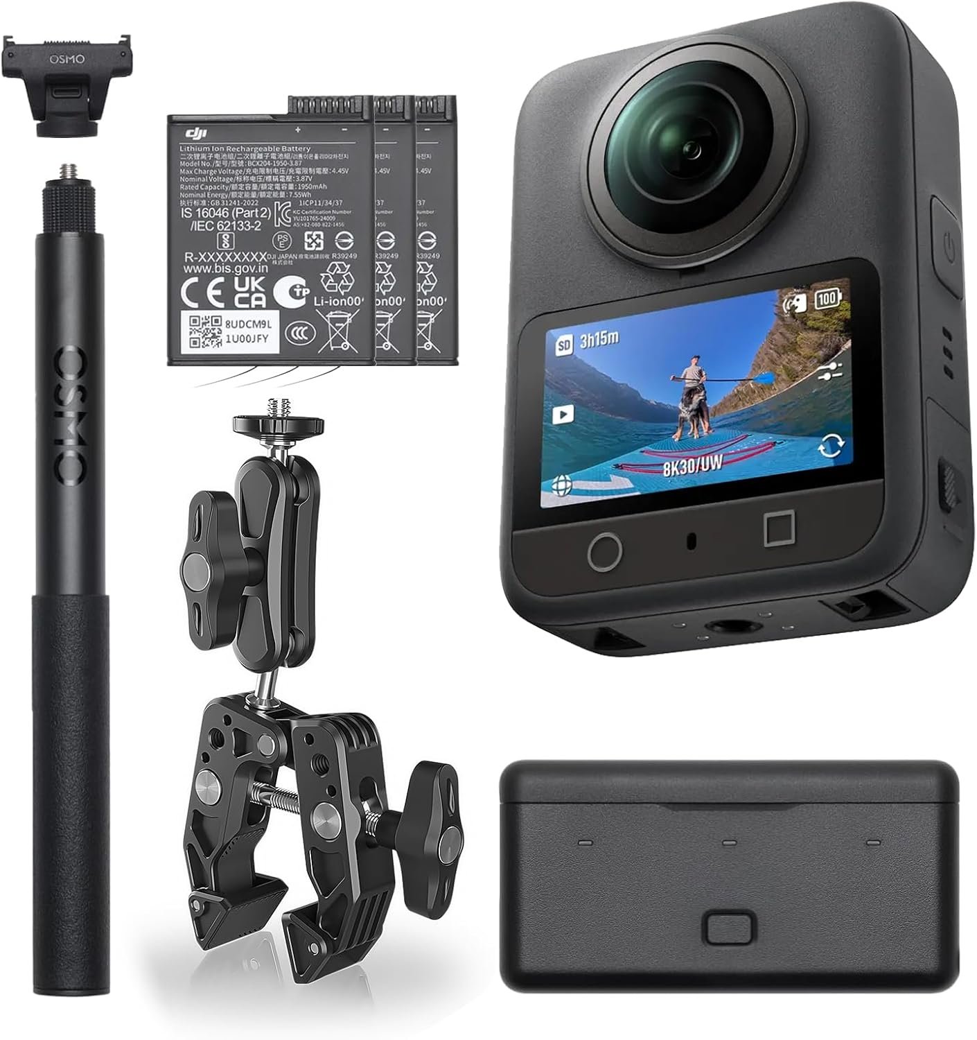 DJI Osmo 360 Motorcycle Handlebar POV Combo, 360 Camera with 1-Inch 360° Imaging, 170° FOV, Native 8K 360° Video, Magnetic Quick-Release, Heavy-Duty Mount for Handlebar View, Action Camera for Riders
