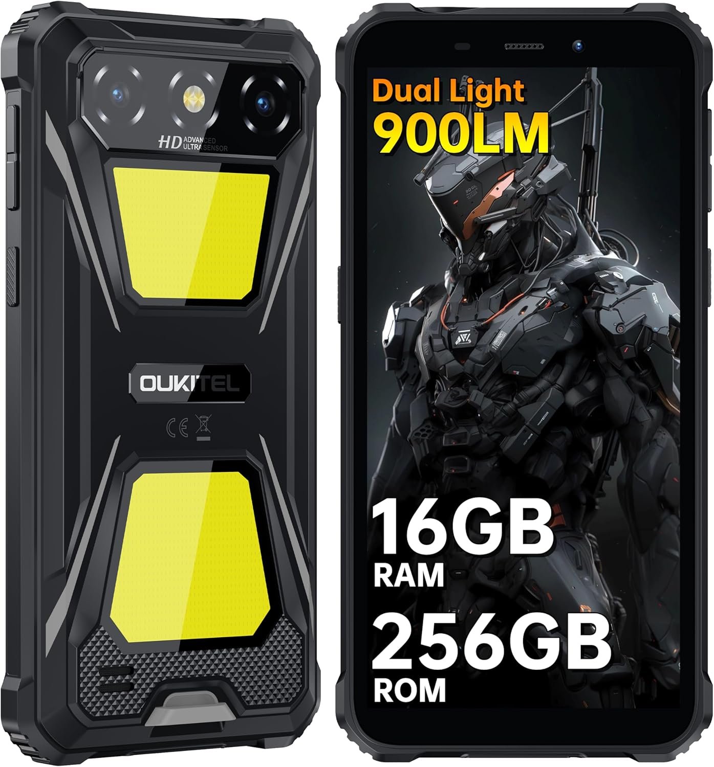 OUKITEL G5 Rugged Smartphone Unlocked 16GB+256GB/1TB TF Android 14 Rugged Cellphones, 6300mAh Battery,6”HD Display IP68/IP69K,13MP+5MP Waterproof Phones,Dual Sim/NFC/Dual Camping Light/2025 Black