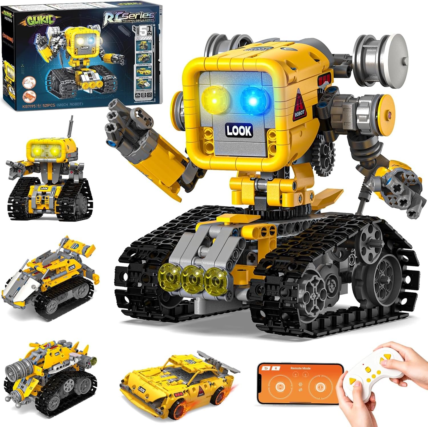 Glikid 5 in 1 STEM RC Robotics Kit, APP & Remote Control Robot Building Kit, DIY Science Kits for Kids Age 8-12, 8 Year Old Boy Birthday Gift