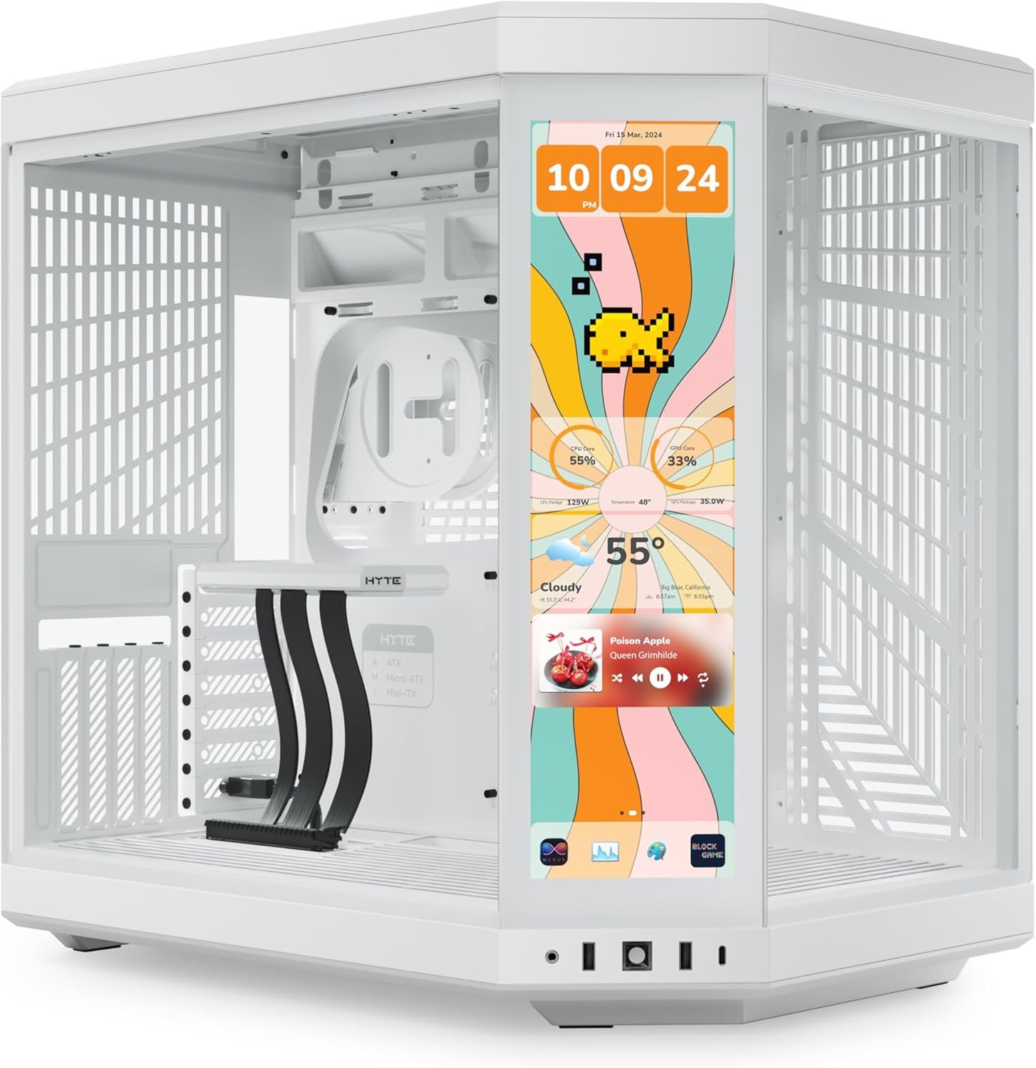 Hyte Y70 Touch Infinite Dual Chamber ATX Mid Tower Modern Aesthetic Case with Integrated 2.5K LCD Touchscreen – Snow White
