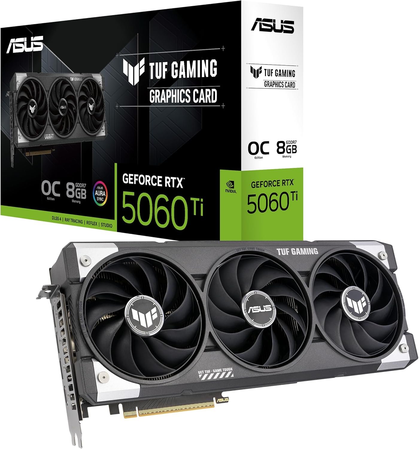 ASUS TUF Gaming GeForce RTX ™ 5060 Ti 8GB GDDR7 OC Edition Gaming Graphics Card (PCIe® 5.0, HDMI®/DP 2.1, 3.1-Slot, Military-Grade Components, Protective PCB Coating, axial-tech Fans)