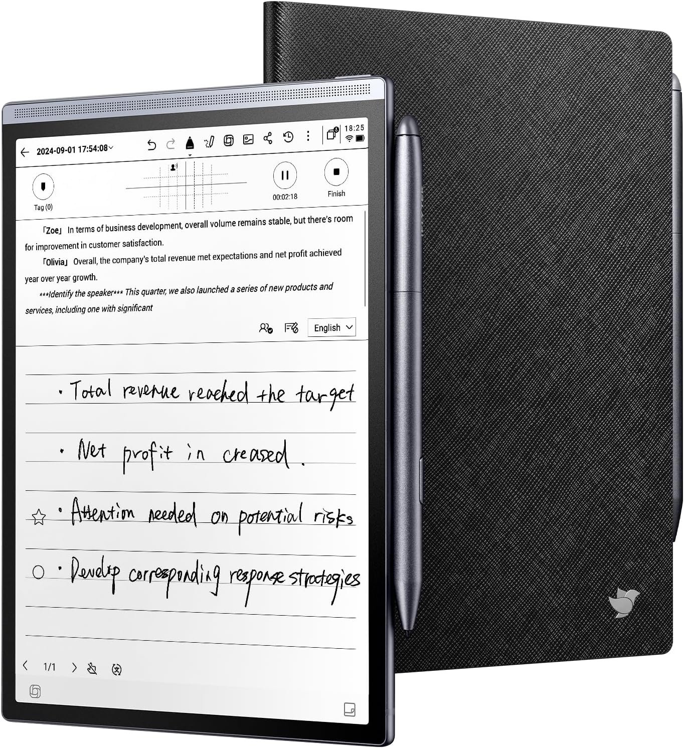 iflytek AINOTE Air 2 Bundle – Black Folio Case, 8.2-inch AI Note-Taking Tablet Writing Paper Tablets, Digital Notebook with Pen, Voice-to-Text Transcription, Multi-Languages Chatgpt Support