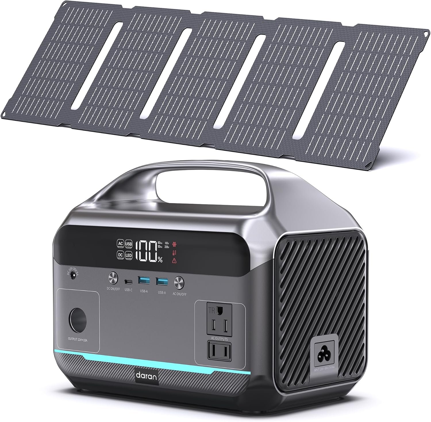 DARAN Portable Power Station with 40W Solar Panel, 288Wh (90,000mAh) LiFePO4 Battery, 350W (600W Peak) Mini Solar Generator, 2.1Hrs Fast Charing, 7-Port Design with AC Outlet for Emergency, Hurricane
