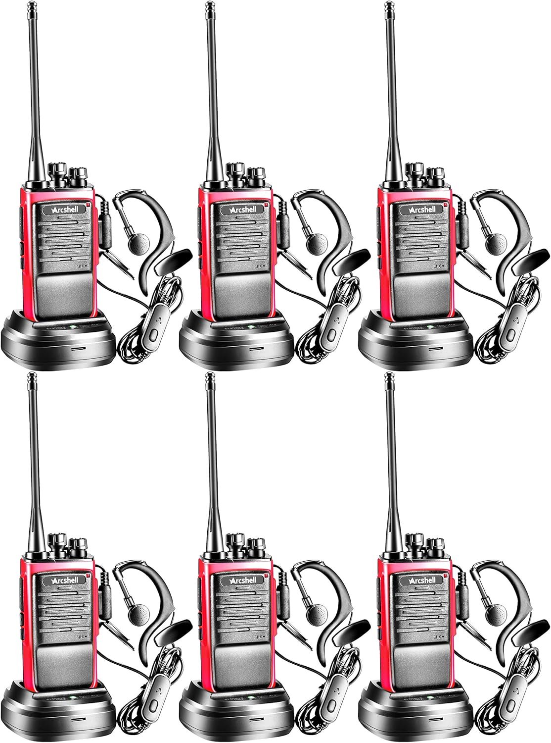 Arcshell Rechargeable Long Range Two-Way Radios with Earpiece 6 Pack Arcshell AR-6 Walkie Talkies Li-ion Battery and Charger Included