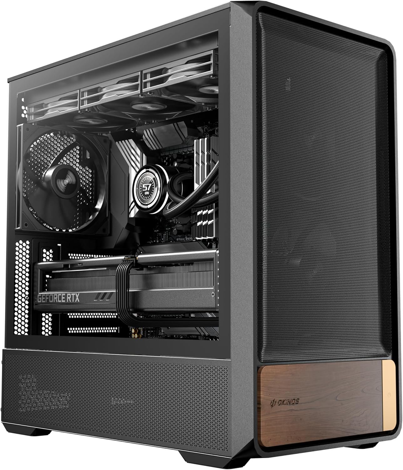 Air Cross, Genuine Walnut Wood ATX Case, 3×140mm PWM Fan & 2x120mm Reverse PWM Fan Pre-Installed, Airflow Optimized Mesh Panels, Back-Connect Motherboard Compatible, Mid Tower PC Case, Type C